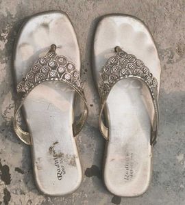 Silver Embellished Flip Flops