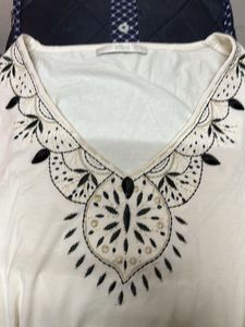 M&amp;S Embellished Cream T-Shirt