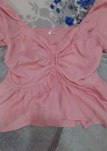 Pink Ruched Peplum Top