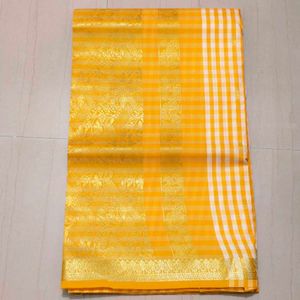 Yellow &amp; White Cotton Saree