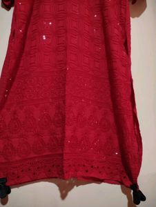 Red Embellished Chikankari Kurti