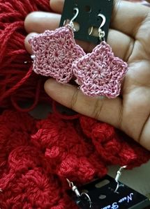 Pink Crochet Star Earrings