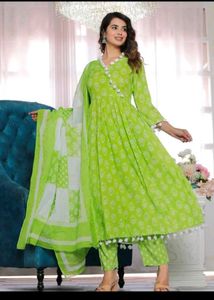 Green Printed Kurta Set