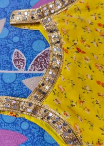Yellow Floral Mirror Trim Suit Set