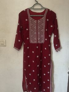 Maroon Embroidered Kurta