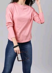Pink Solid T-shirt,Round Neck And Lomg Sleeves