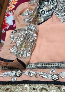 jacket style Peach Embroidered Kurta Set