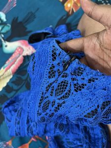 Cute Blue Lace Sleeveless Dress