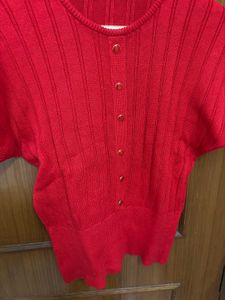Red Button-Down Knit Top