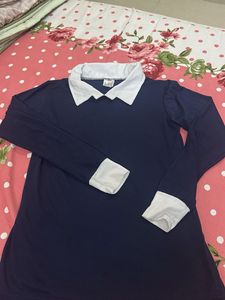 Navy Blue Collared Top