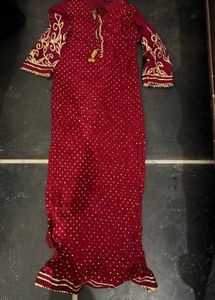 Maroon Embroidered Kurta