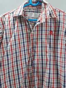 Formal check shirt red blue and white