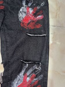 Distressed Handprint Jeans