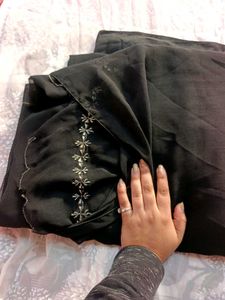 Black Saree With Padded Stitched Blouse (wom