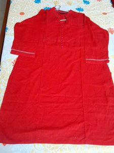 Red Self Print Kurta
