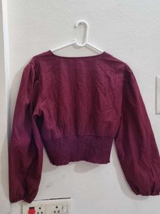 Cute Korean Maroon Button-Up Top