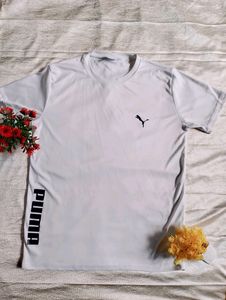 Round Neck White Puma T Shirt