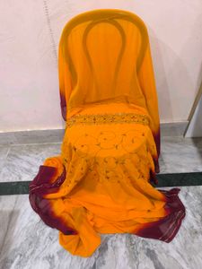 Vintage Yellow Saree With Maroon Boundary