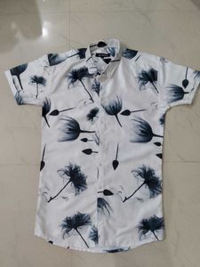 Floral Print Half White Shining Shirt