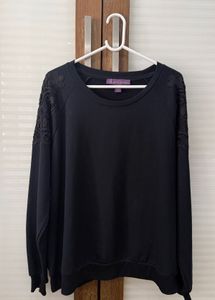 Elegant Black Lace Sleeve Sweatshirt  XL