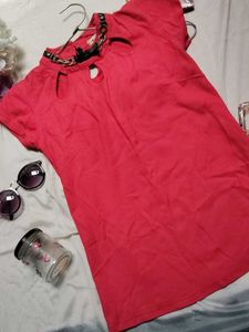 Trendy Hot Red Chain Neck Cutout Top – Stylish &amp;