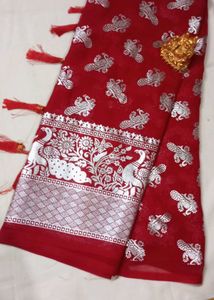Never Used New Silver Foil Printed Fancy Saree🌹🌹