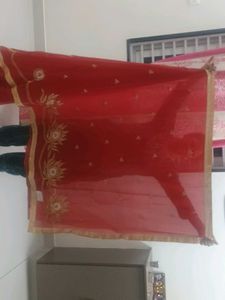 Red &amp; Gold Embroidered Saree