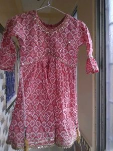 Pink & White Printed Anarkali