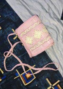 Handmade Knit Pink Crossbody Bag