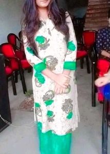 Green & White Kurta