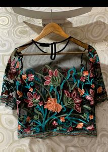 Floral Embroidered Mesh Top