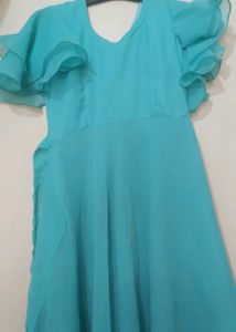 Flowy Aqua Off-Shoulder Ruffle Maxi Dress