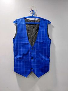 New Blue Checkered Formal Waistcoat