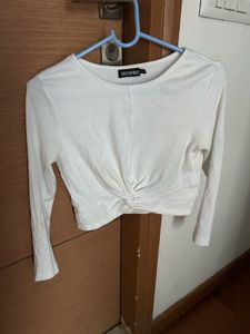 White Long Sleeve Crop Top