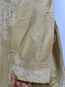 Golden Silk Kind Of Chikankari Lucknowi Kurta