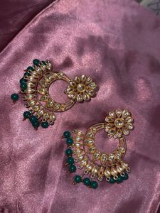 Emerald Kundan Chandbali Earrings