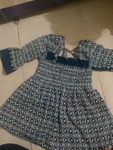 Blue Embroidered Peasant Dress