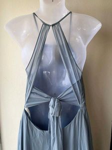 Elegant Dusty Blue Halter Azazie Dress (A8)