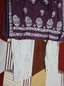 Pure chickenkari Embroidered Purple Kurta
