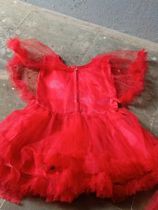 Girls Maroon Net Frock
