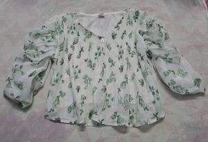 Floral Print Blouse with Puff Sleeves - Like New