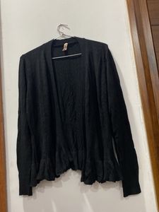 Black Ruffle Hem Cardigan