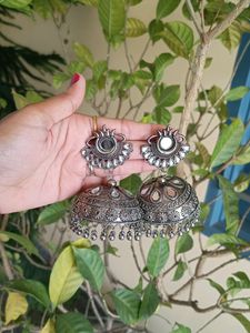 Silver Oxidised Big Jhumke