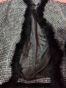 Houndstooth Cape with Faux Fur Trim