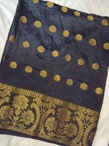 Black And Golden Banarasi Zari Work Fabric