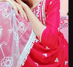 Red Embroidered Kurta Set