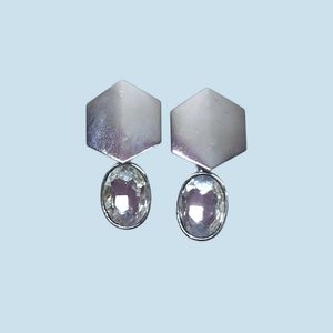 Silver Hexagon &amp; Crystal Drop Earrings