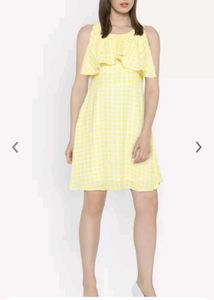 Yellow &amp; White Checked Fit and Flare Dres