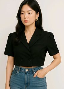 Black Cropped Blazer Top