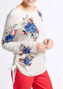 Embellished Floral Print Long Sleeve Top